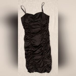 Liz Minelli Vintage Elegant Black Satin Ruched Wiggle Dress M